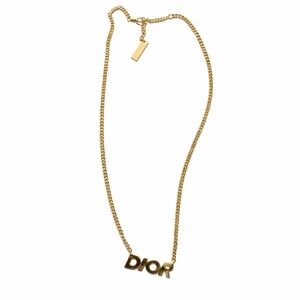 Christian Dior Gold Plated Logo Necklace Adjustable Chain Dior Letter Pendant